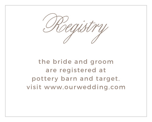 Whether you've created a wedding wish list or you prefer no gifts, the Vintage Frame Registry Cards are an easy way to let your guest know.