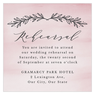 Our Watercolor Initials Rehearsal Cards bring family and friends together the night before your wedding to ensure everything goes smoothly.