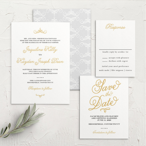 Whimsical Script Foil Wedding Invitations