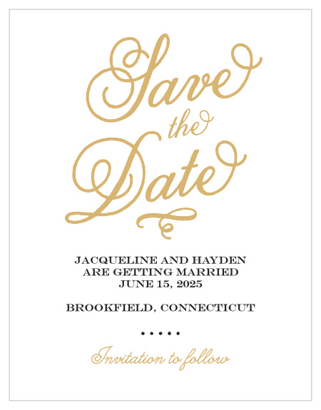 Reserve your calendar spot with the Whimsical Script Foil Save-the-Date Cards from the Crafty Pie Collection at Basic Invite.