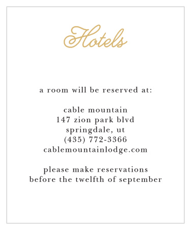 You've made the hotel reservations. Make sure guests know how to find them with the Whimsical Script Foil Accommodation Cards from the Crafty Pie Collection at Basic Invite.