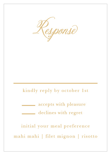 Collect guest's RSVPs with the Calligraphy Script Foil Response Cards from the Crafty Pie Collection at Basic Invite.