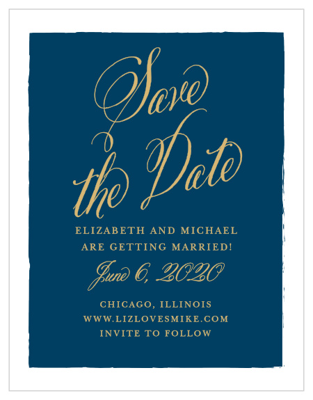 Prepare guests for your upcoming wedding with the Calligraphy Script Foil Save-the-Date Cards from the Crafty Pie Collection at Basic Invite.