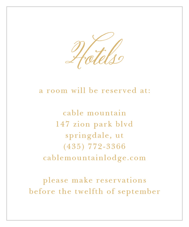 Calligraphy Script Foil Accommodation Cards