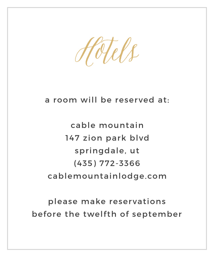Rustic Script Foil Accommodation Cards