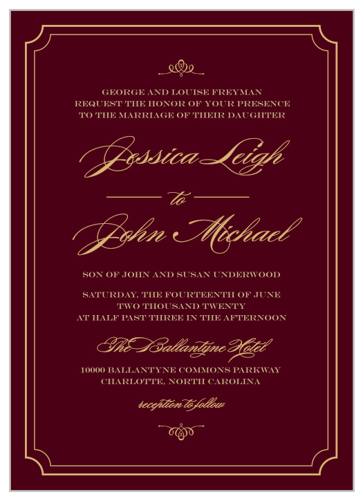 Invite guests to your posh event with Elegant Script Foil Wedding Invitations from the Crafty Pie Collection at Basic Invite.   