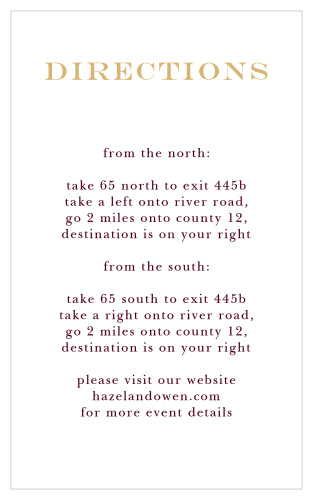 Guide guests to your venue with the Elegant Script Foil Direction Cards from the Crafty Pie Collection at Basic Invite.