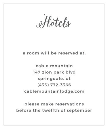 Give your guests vital travel and hotel information with the Watercolor Wreath Accommodation Cards. 