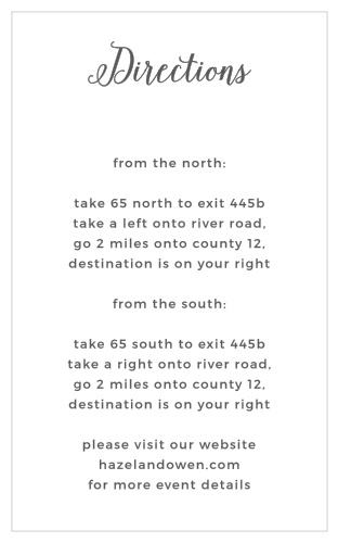 Don't worry about guests getting lost on the way to your venue. Ease your mind with the Watercolor Wreath Direction Cards from the Crafty Pie Collection at Basic Invite.