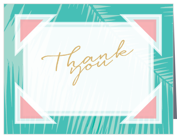 The perfect follow-up to your thank you celebration. These foiled thank you cards have a perfect beach, tropical pool theme and perfectly match our Tropical Party Invitations.