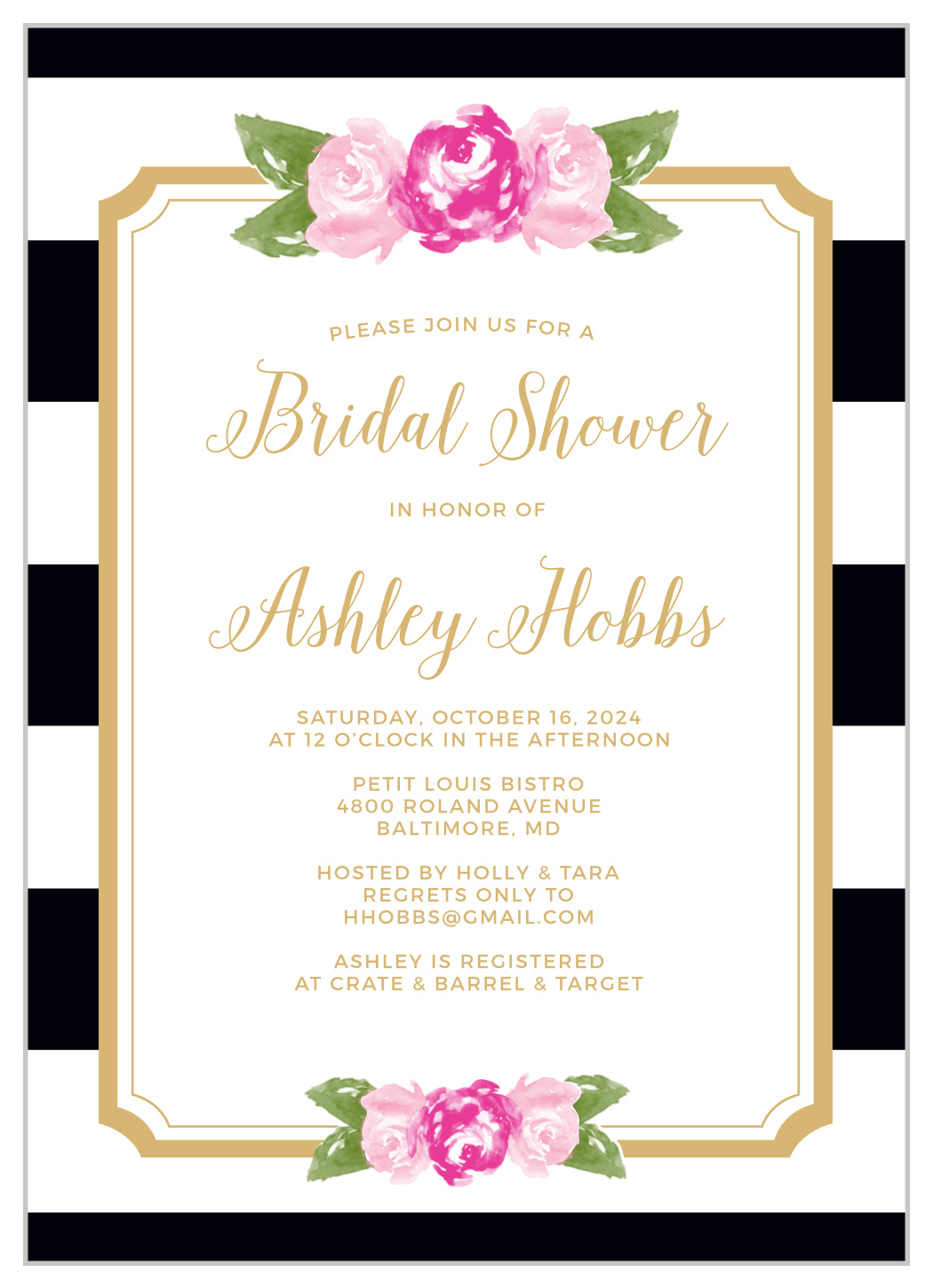 Floral Stripe Foil Bridal Shower Invitations