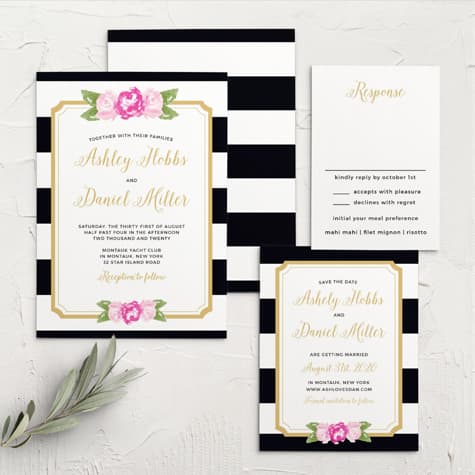 Floral Stripe Wedding Invitations