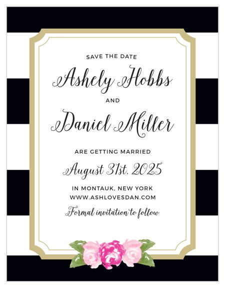 Make your exciting announcement with the Floral Stripe Save-the-Date Magnets from the Crafty Pie Collection at Basic Invite.