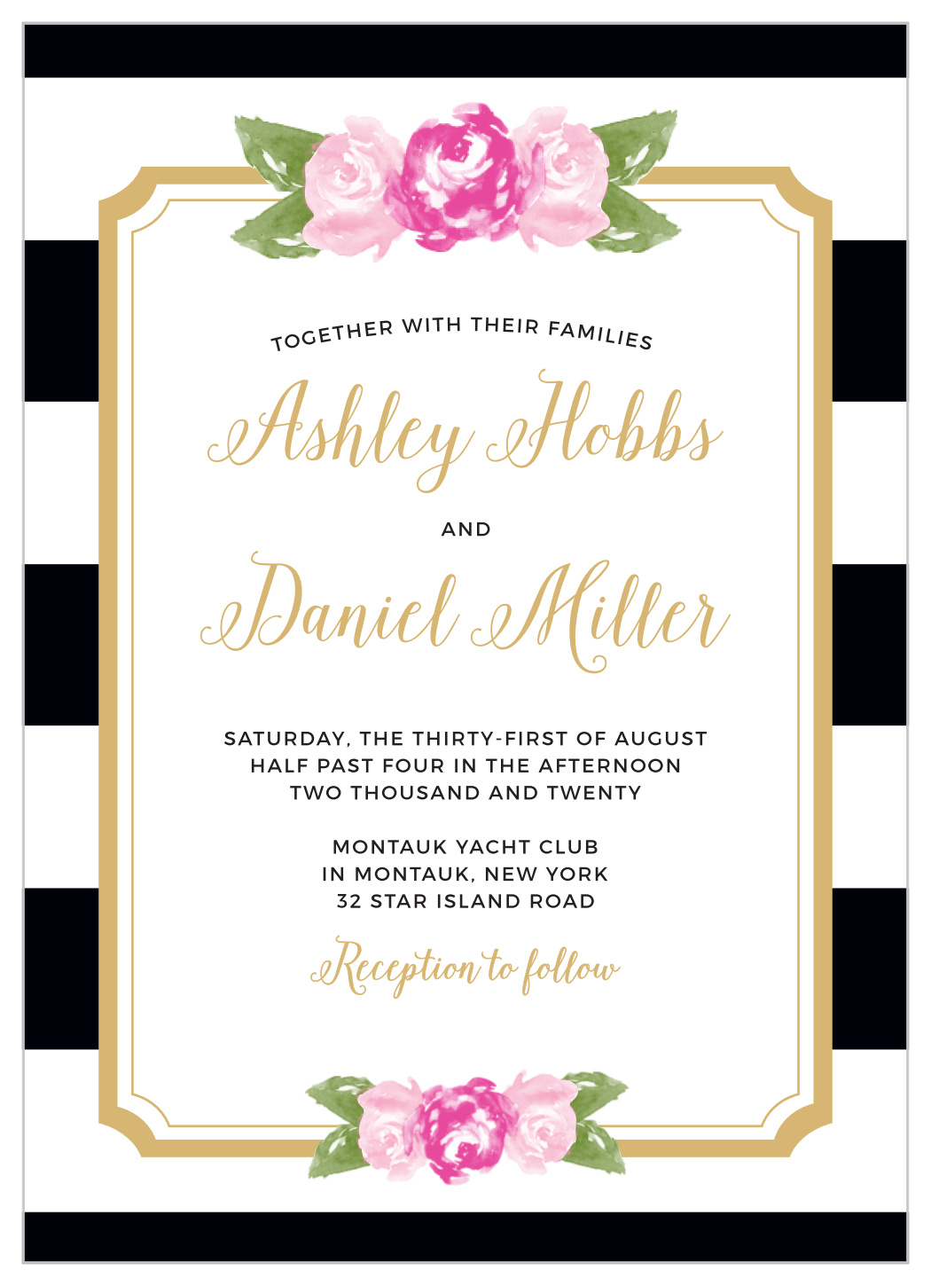 Floral Stripe Foil Wedding Invitations
