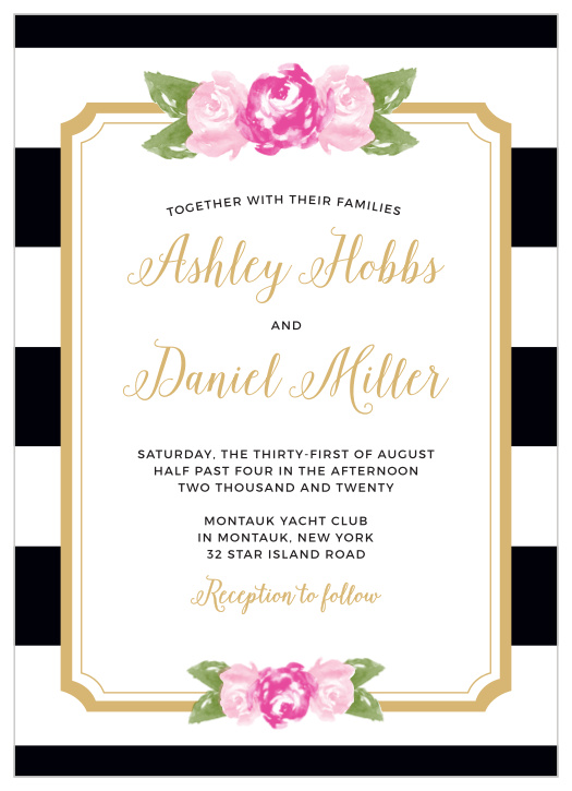 Customize the Floral Stripe Foil Wedding Invitations from the Crafty Pie Collection at Basic Invite.