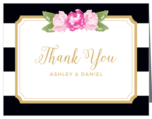 Convey your gratitude to friends and family with the Floral Stripe Foil Thank You Cards which feature our real gold or silver pressed foil.