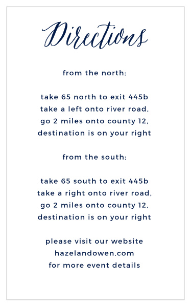 Ensure guests know how to find your wedding venue with the Beautiful Night Direction Cards.