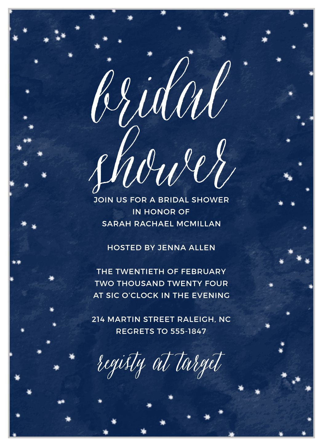 Beautiful Night Bridal Shower Invitations