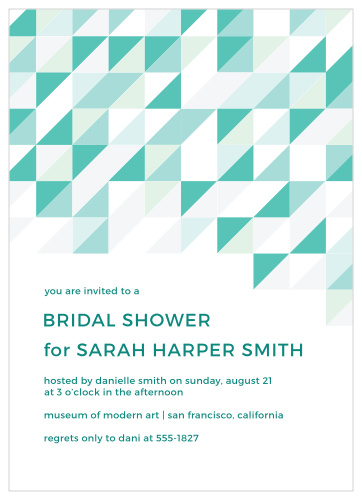 A modern pattern gives the Geometric Chic Bridal Shower Invitations a decidedly contemporary feel.