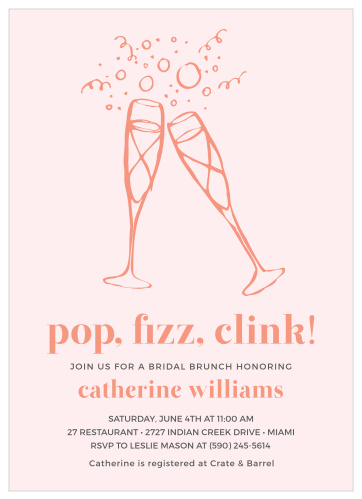 Uncork good times with the Pop Fiz Clink Bridal Shower Invitations.