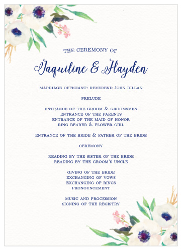 Watercolor Anemone Wedding Programs