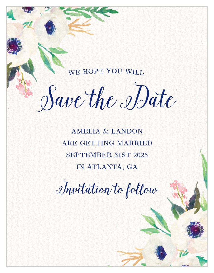 Watercolor Anemone Save the Date Cards