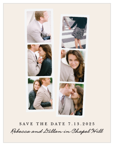 Show off your engagement photos with the Classic Photo Booth Save-the-Date Magnets. Coordinate this design to your unique wedding with our collection of over 100 hand-picked fonts and our palette of more than 160 custom colors.