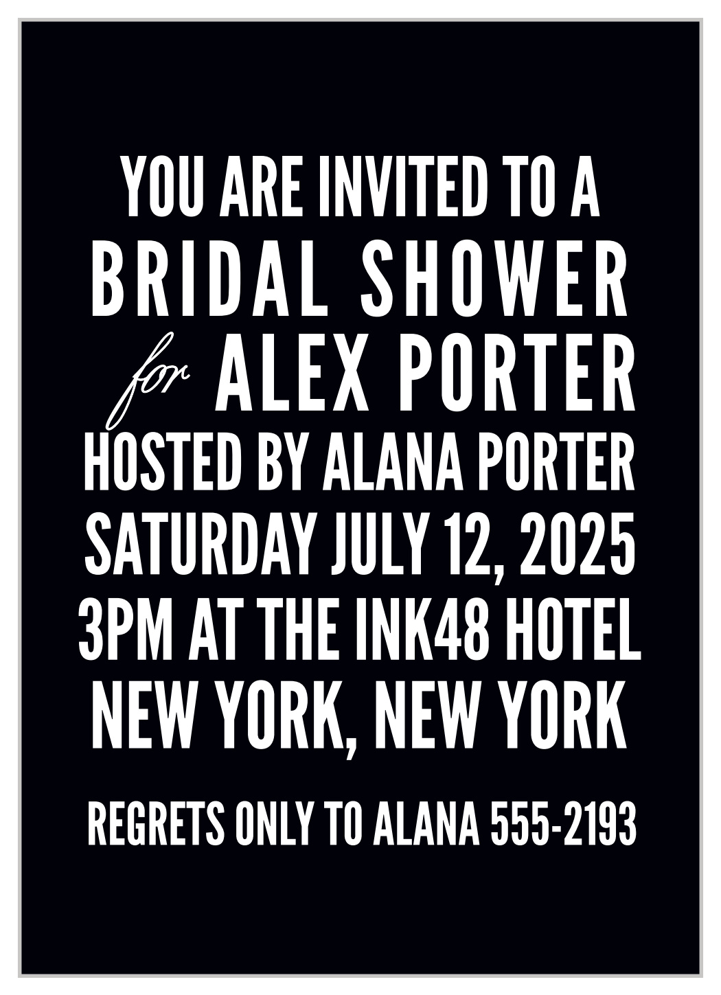 Monochromatic Poster Bridal Shower Invitations