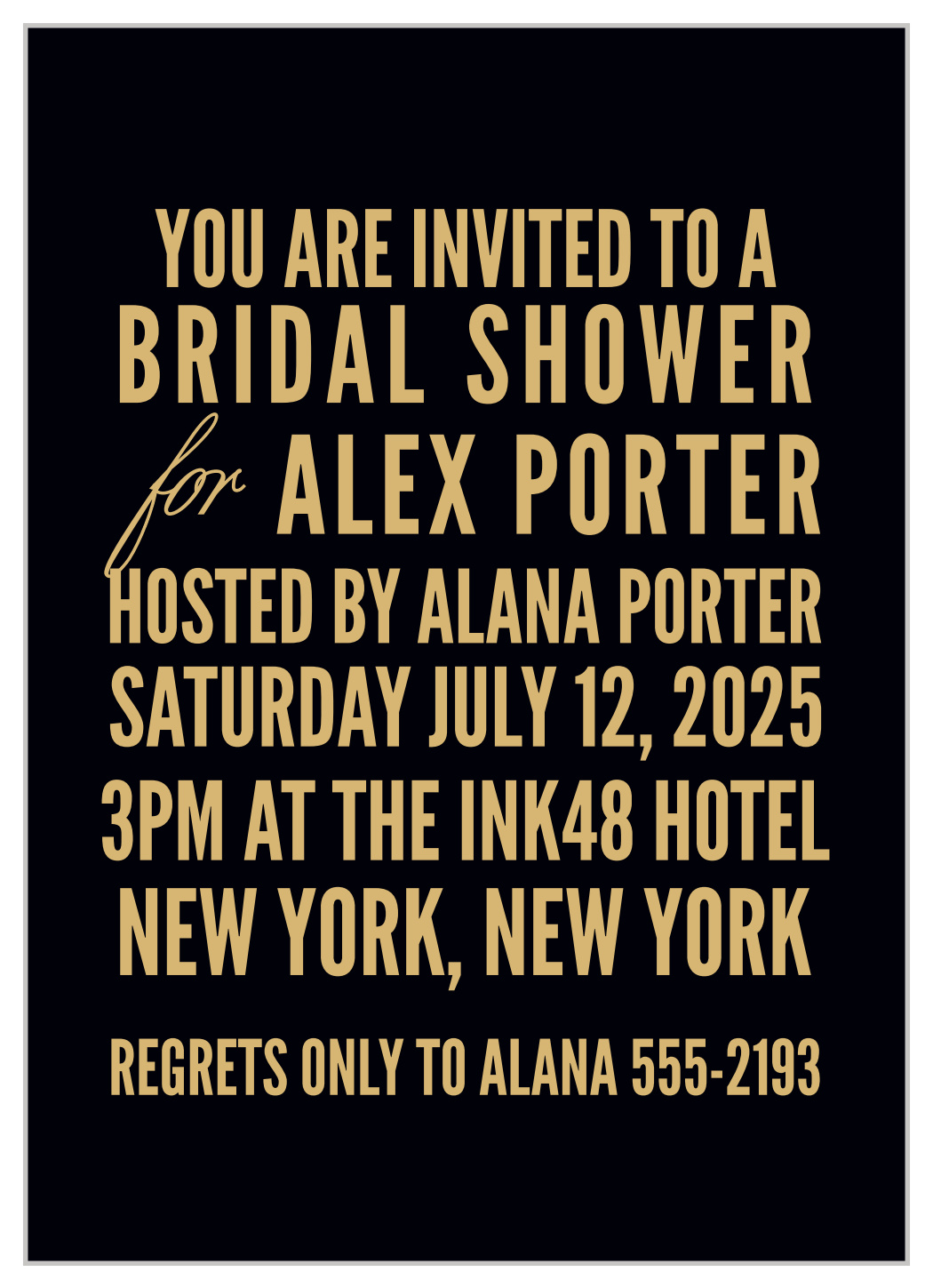 Monochromatic Poster Foil Bridal Shower Invitations