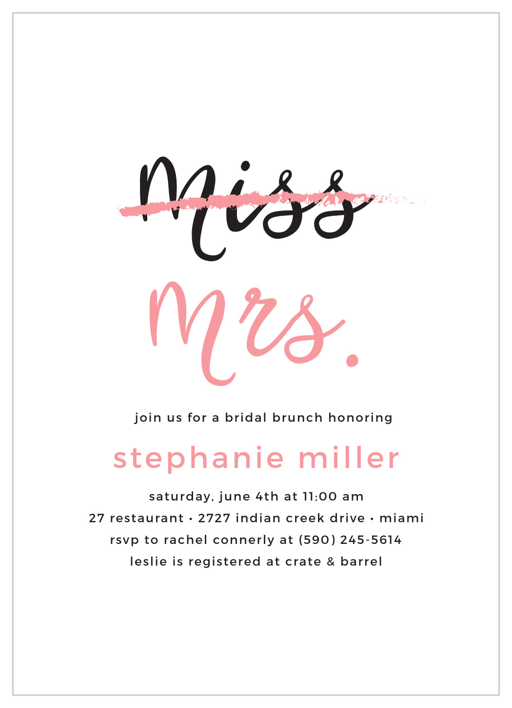Miss to Mrs. Bridal Shower Invitations