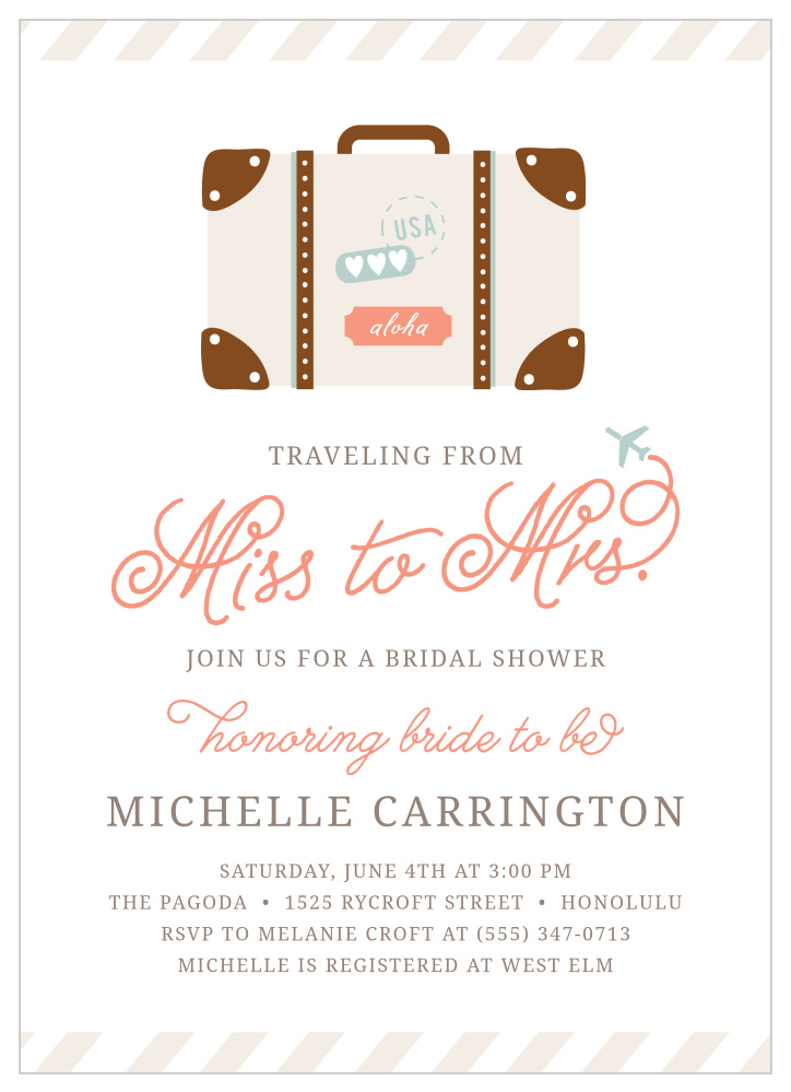 Cutesy Carry On Bridal Shower Invitations