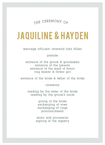 Organize your wedding ceremony with the vintage-inspired Snappy Slanted Border Wedding Programs from the Crafty Pie Collection at Basic Invite.