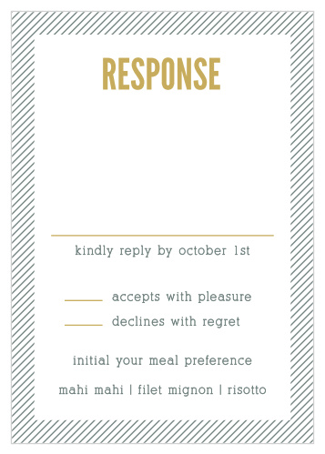 An eye-catching stripe gives the Snappy Slanted Border Response Cards a vintage fell.