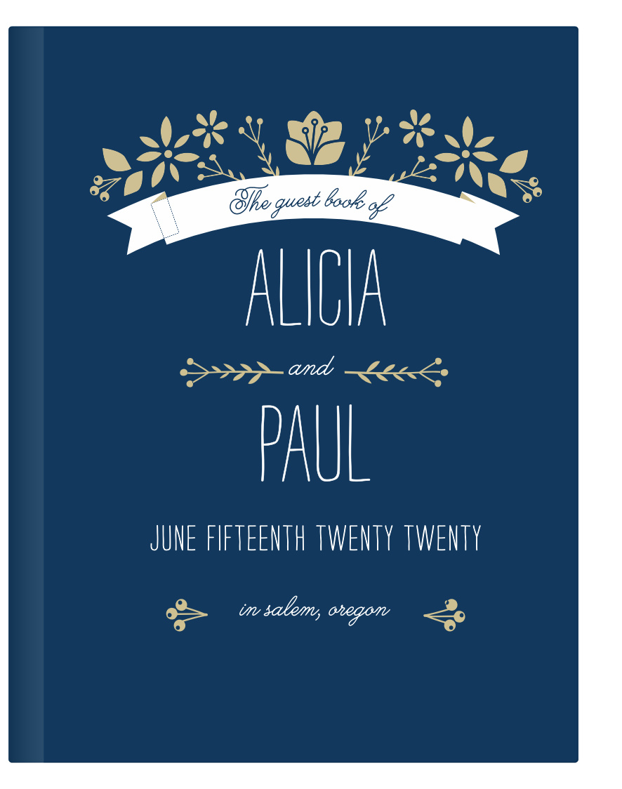 Gorgeous fonts and folk art details make the Folksy Floral Guest Book a rustic yet refined choice for your wedding.