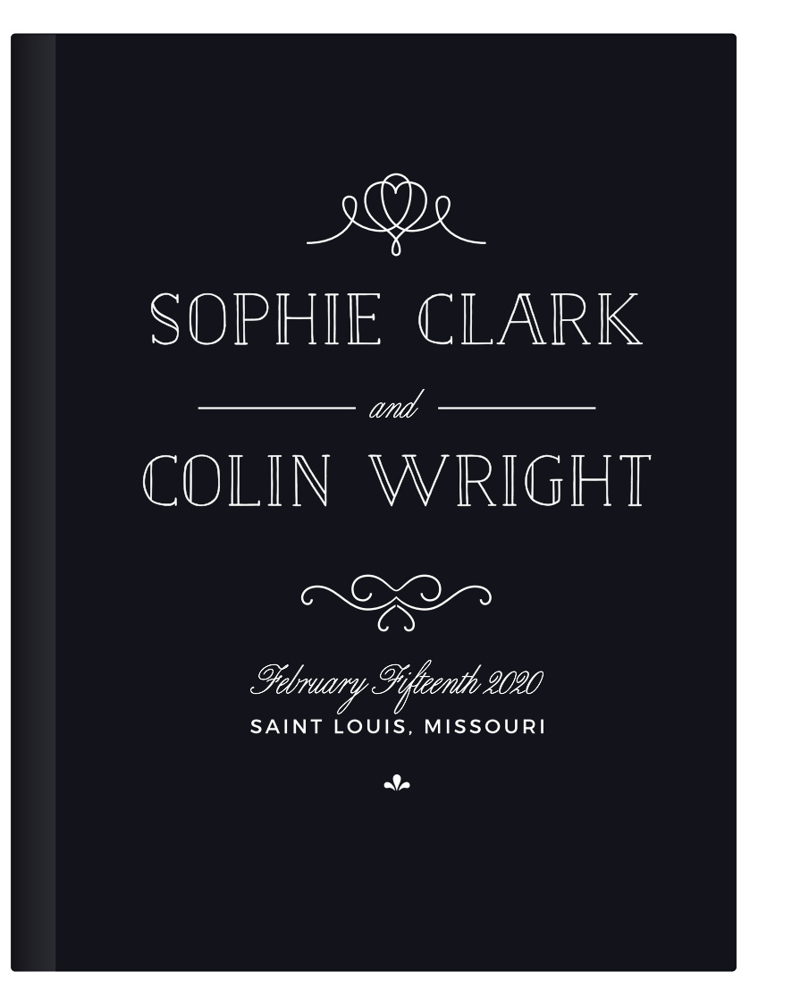 Make a statement with the handwritten fonts and the beautiful swirl accents of the Classic Penmanship Guest Book from the Crafty Pie Collection at Basic Invite.