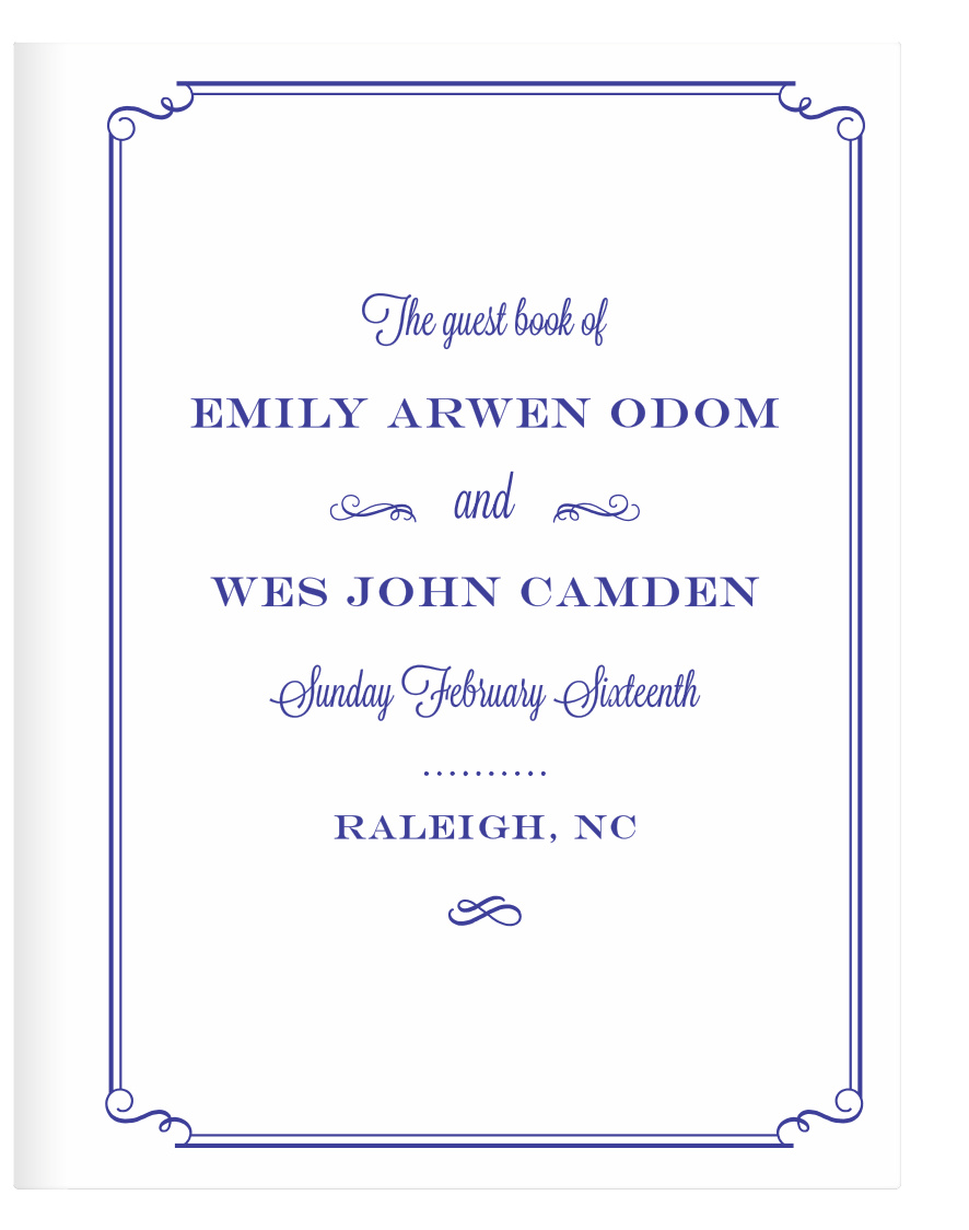 Elegant embellishments and a unique swirled corner scallop frame make the Handwritten Deco Guest Books a beautiful way to collection memories from your wedding.