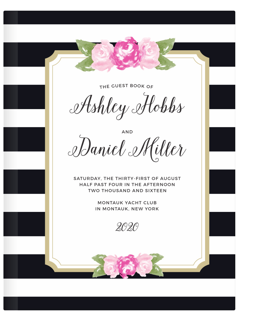 Customize the Floral Stripe Guest Book from the Crafty Pie Collection at Basic Invite.