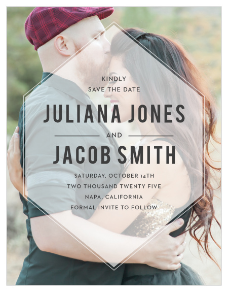 The Hexagon Fade Photo Save-the-Date Cards announce your upcoming union with modern glam.