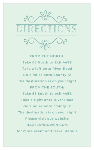 The Glowing Garden Direction Cards are tall enclosure cards where your include driving directions to your wedding venue.