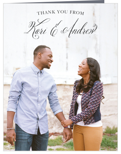 The simple design of the Timeless Script Thank You Cards emphasizes your stunning photo. 