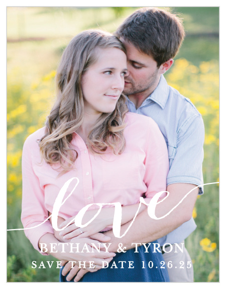 Declare your love with the Love Script Save-the-Date Cards.