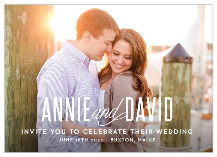 Your engagement photo is the background to the front of the Traditional Script Photo Wedding Invitations.