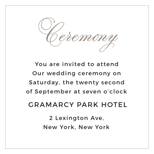 Make sure guests have all the information they need with the Exquisite Class Ceremony Cards. 