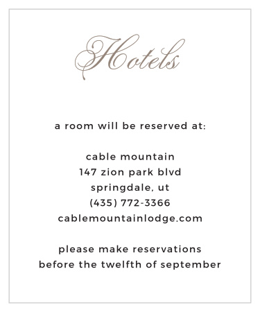 Help guests plan for your wedding with the Exquisite Class Accommodation Cards.