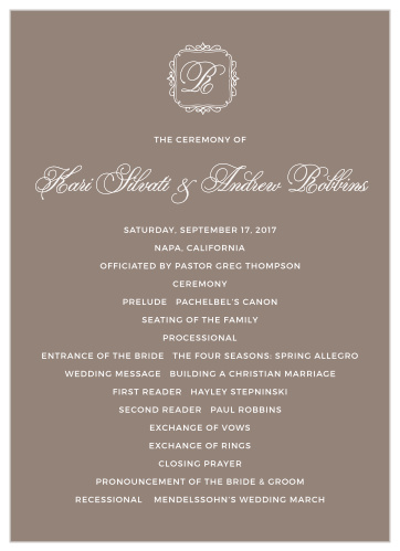 Set the tone for your wedding ceremony with the Exquisite Class Wedding Programs. 