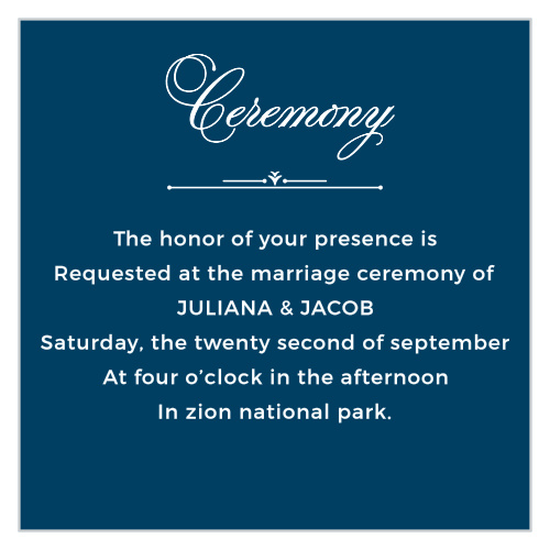 Small enclosure cards like the Contemporary Frame Ceremony Cards are perfect for including information not wanted on your wedding invitation.