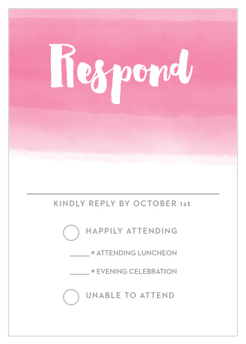 Match the sunset from the Watercolor Ombre suite with these exquisitely designed RSVP cards! Change the hue of the watercolors and customize the text to get a headcount for your upcoming celebration!