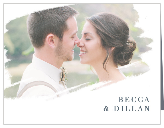 Your wedding photo is artistically displayed on the Brushstroke Bliss Thank You Cards.