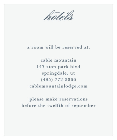 Let guests know where and when to make travel reservations with the Incredibly Effortless Accommodation Cards. 