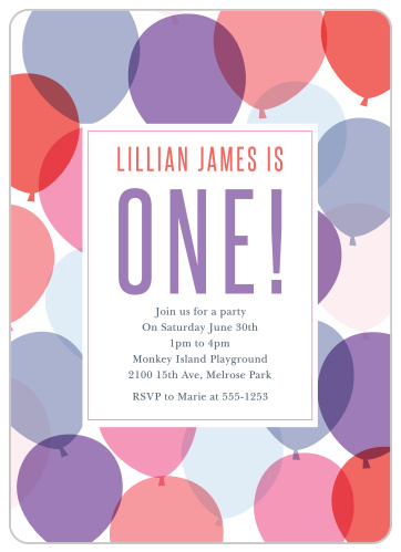 Buoyant Balloons Girl First Birthday Invitations